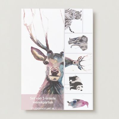Tier-Grußkarten-Set – 5 Stück – blanko