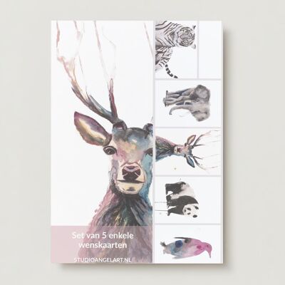 Set di biglietti d'auguri con animali -5 pezzi- Vuoti