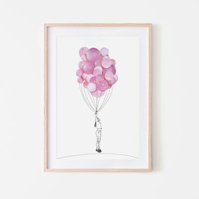 Girl with Balloons - Collage Art Print - A4