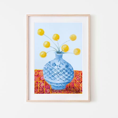 Yellow bulbs on vase art print - A4