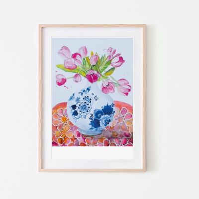 Impresión de arte tulipanes en jarrón - A4
