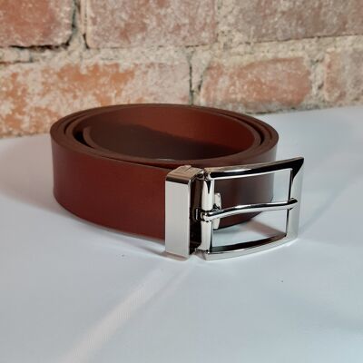 Mahogany Vegetable Tanned Cowhide Leather Belt, Silver Buckle