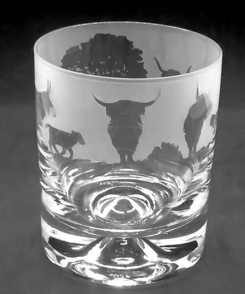 Whisky Glass with Highland Cattle Frieze
