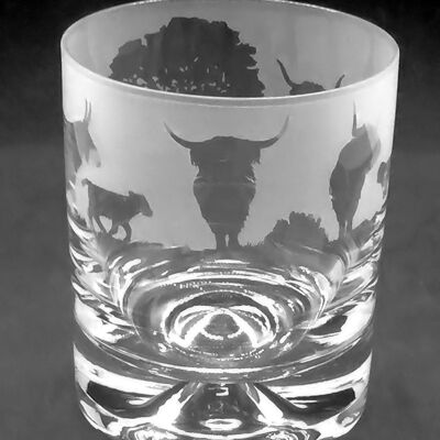 Whisky Glass with Highland Cattle Frieze