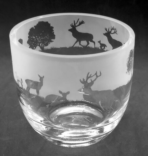 15cm Crystal Glass Candleholder/Vase with Stag Frieze