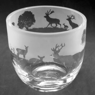 15cm Crystal Glass Candleholder/Vase with Stag Frieze