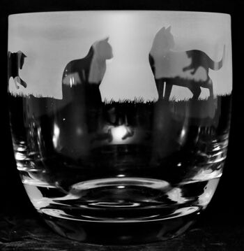 Bougeoir/Vase en Verre de Cristal de 15 cm avec Frise de Chat