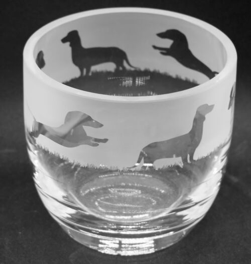15cm Crystal Glass Candleholder/Vase with Dachshund Frieze