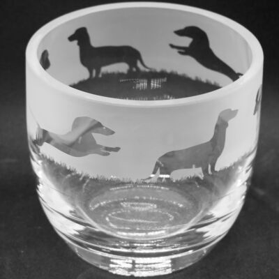 15cm Crystal Glass Candleholder/Vase with Dachshund Frieze