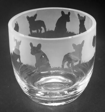 Bougeoir/Vase en Verre Cristal 15cm avec Frise Bouledogue Français