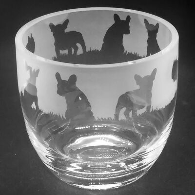 15cm Crystal Glass Candleholder/Vase with French Bulldog Frieze