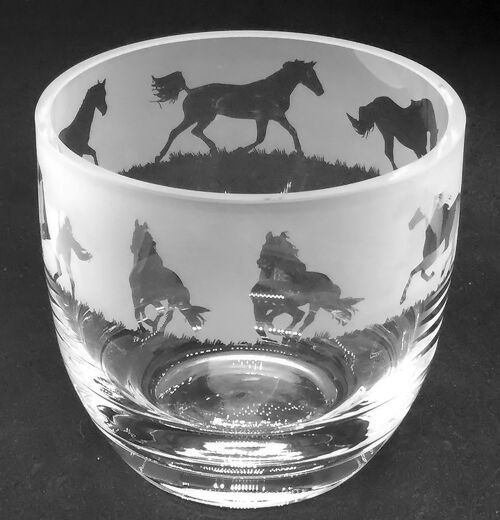 15cm Crystal Glass Candleholder/Vase with Galloping Horses Frieze