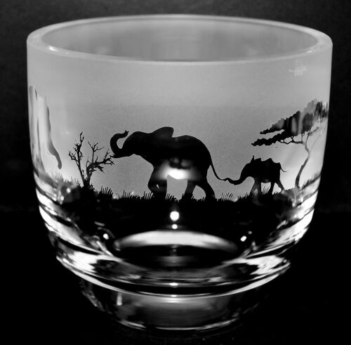 15cm Crystal Glass Candleholder/Vase with Elephant Frieze