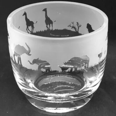 15cm Crystal Glass Candleholder/Vase with Safari Frieze