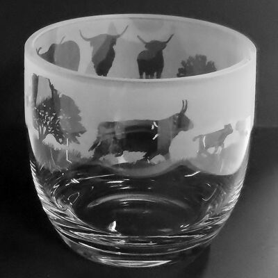 15cm Crystal Glass Candleholder/Vase with Highland Cattle Frieze