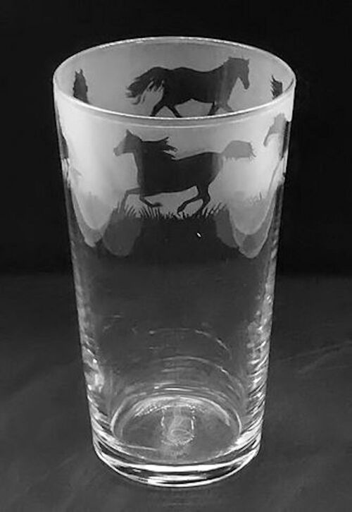 Conical Pint Glass with Galloping Horses Frieze