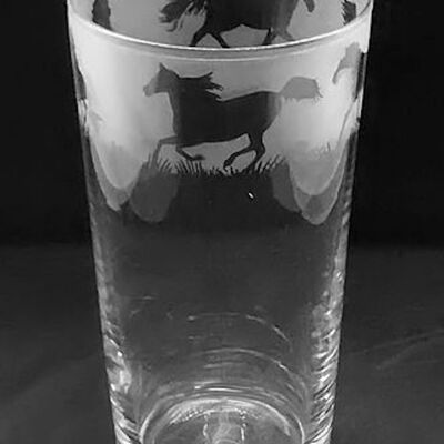 Conical Pint Glass with Galloping Horses Frieze