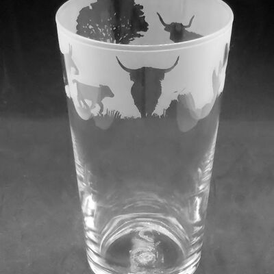Conical Pint Glass with Highland Cattle Frieze