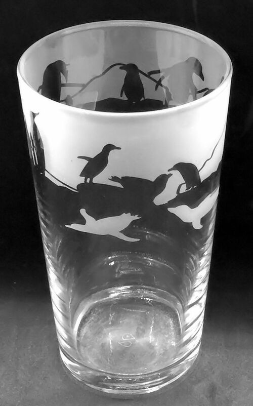 Conical Pint Glass with Penguin Frieze