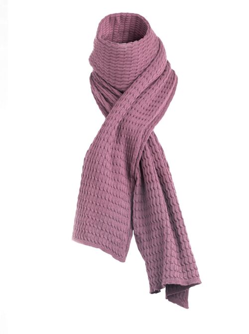Organic cotton knitted scarf plum fair trade product