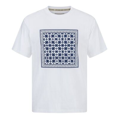T-shirt bianca Shibori in cotone organico Prodotto del commercio equo e solidale