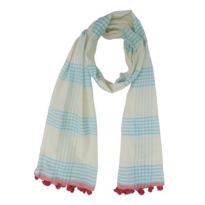 MEDITERRAN/CORAL COTTON CHECK SCARF