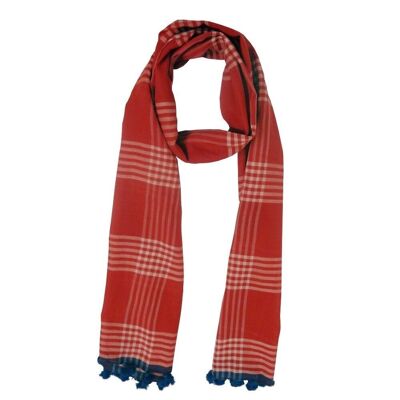 COTTON CHECK SCARF.CORAL/ATLANTIC