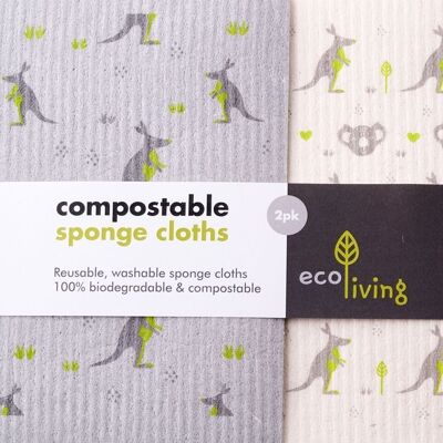 Paños de limpieza de esponja compostables - Wildlife Rescue 2 paquete Kangeroo