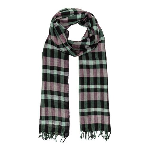 Wool scarf checks pink and green fair trade product