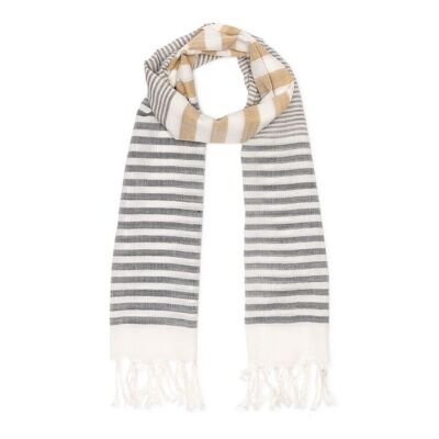 ECHARPE COTON RAYURES PRODUIT EQUITABLE noir gris camel