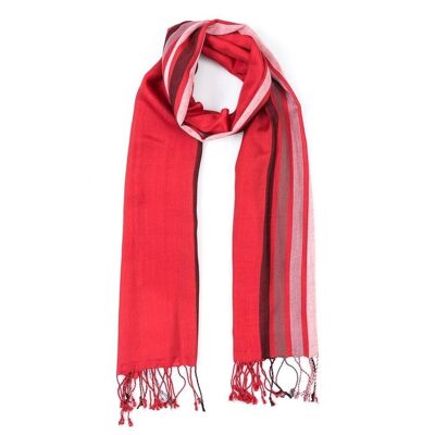 BARANSU RED SCARF WITH VISCOSE STRIPES