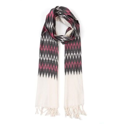 Cotton scarf yama ikat ivory and black fair trade product