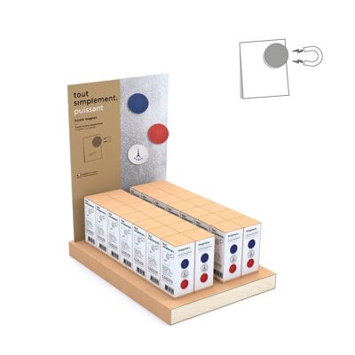Display full of 56 boxes of 3 wooden magnetic balls - Paris blue/white/red + free display