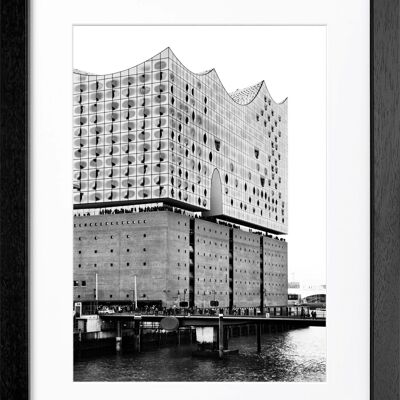 Fotodruck / Poster mit Rahmen und Passepartout Motiv Hamburg Elphi 1 - Grösse: S (25cm x 31cm) - Rahmenfarbe: schwarz matt