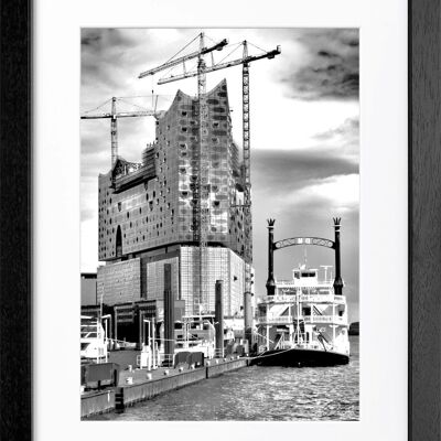 Fotodruck / Poster mit Rahmen und Passepartout Motiv Hamburg HH01 - Grösse: S (25cm x 31cm) - Rahmenfarbe: schwarz matt