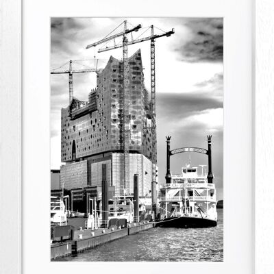 Fotodruck / Poster mit Rahmen und Passepartout Motiv Hamburg HH01 - Grösse: MAXI (120cm x 90cm) - Rahmenfarbe: weiss matt