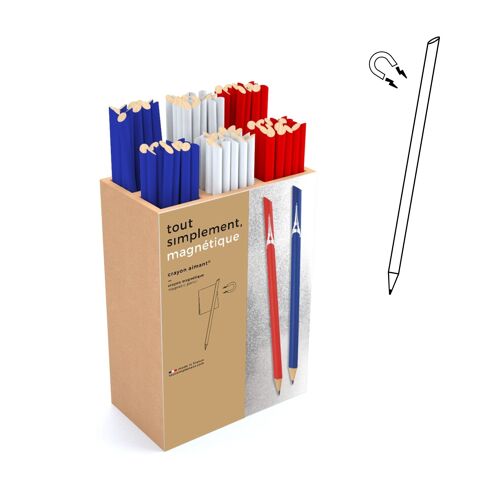 Présentoir plein de 120 crayons de papier magnétiques - Paris bleu/blanc/rouge + présentoir offert