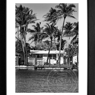 Fotodruck / Poster mit Rahmen und Passepartout Motiv Florida FL18 - Motiv: schwarz/weiss - Grösse: S (25cm x 31cm) - Rahmenfarbe: schwarz matt