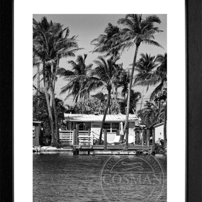 Fotodruck / Poster mit Rahmen und Passepartout Motiv Florida FL18 - Motiv: schwarz/weiss - Grösse: M (35cm x 45cm) - Rahmenfarbe: schwarz matt