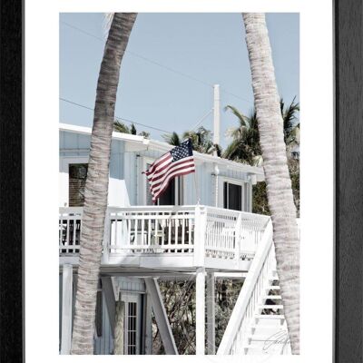 Fotodruck / Poster mit Rahmen und Passepartout Motiv Florida FL20 - Motiv: schwarz/weiss - Grösse: S (25cm x 31cm) - Rahmenfarbe: schwarz matt