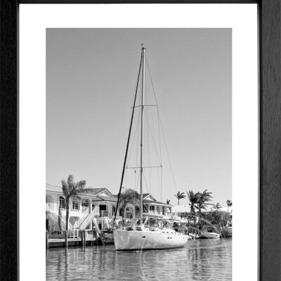 Fotodruck / Poster mit Rahmen und Passepartout Motiv Florida FL35 - Motiv: schwarz/weiss - Grösse: L (57cm x 45cm ) - Rahmenfarbe: schwarz matt