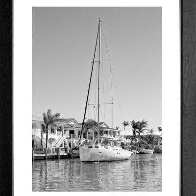Fotodruck / Poster mit Rahmen und Passepartout Motiv Florida FL35 - Motiv: schwarz/weiss - Grösse: MAXI (120cm x 90cm) - Rahmenfarbe: schwarz matt