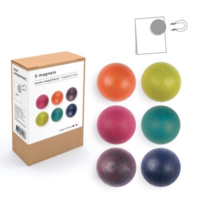 Box of 6 small wooden magnetic balls - color