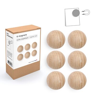 Box of 6 small wooden magnetic balls - natural