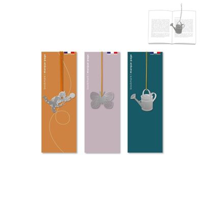 Assortment of 9 metal bookmarks - cat/watering can/butterfly