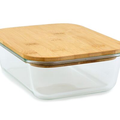 GLASS DISH with bamboo lid 1400 ml