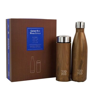"Holz"-Box 1 Flasche 500 ml und 1 Teekanne 350 ml