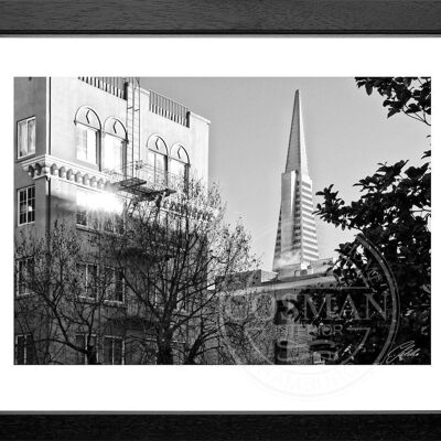 Fotodruck / Poster mit Rahmen und Passepartout Motiv San Francisco SF01 - Motiv: schwarz/weiss - Grösse: L (57cm x 45cm ) - Rahmenfarbe: weiss matt