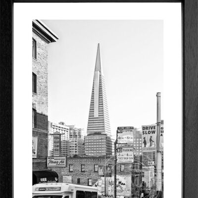 Fotodruck / Poster mit Rahmen und Passepartout Motiv San Francisco SF05 - Motiv: schwarz/weiss - Grösse: XL (80cm x 60cm) - Rahmenfarbe: weiss matt