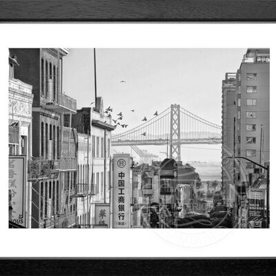 Fotodruck / Poster mit Rahmen und Passepartout Motiv San Francisco SF06 - Motiv: schwarz/weiss - Grösse: S (25cm x 31cm) - Rahmenfarbe: schwarz matt